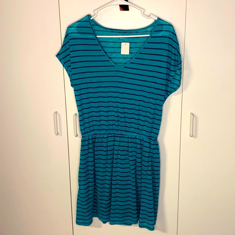 006 Three Dots Striped V neck Dress